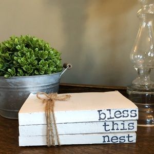 Hand stamped books - bless this nest
